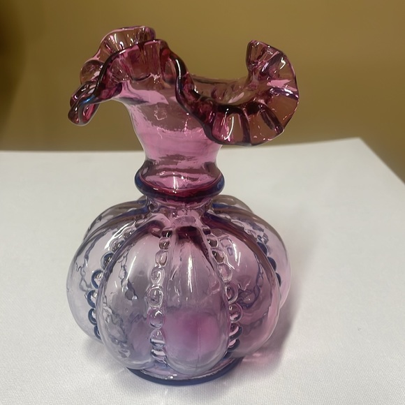 Fenton Mulberry Beaded Melon Vase Blue/Purple Ombre - Picture 5 of 8